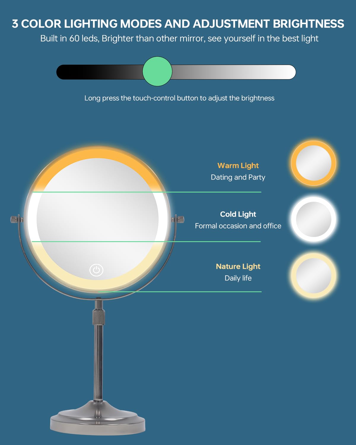 Erlingeryi 9' Lighted Makeup Mirror With With Lights And Magnification 1X/10X, 5000Mah Rechargeable Magnifying Vanity Mirror, 3