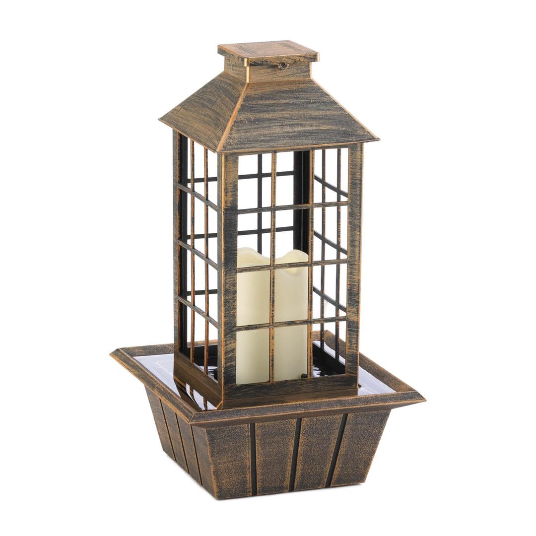 Zingz & Thingz Water Feature Tabletop Fountain Candle Lantern, Decorative Light Home Decor, 13.5 Inch  Tall, Bronze
