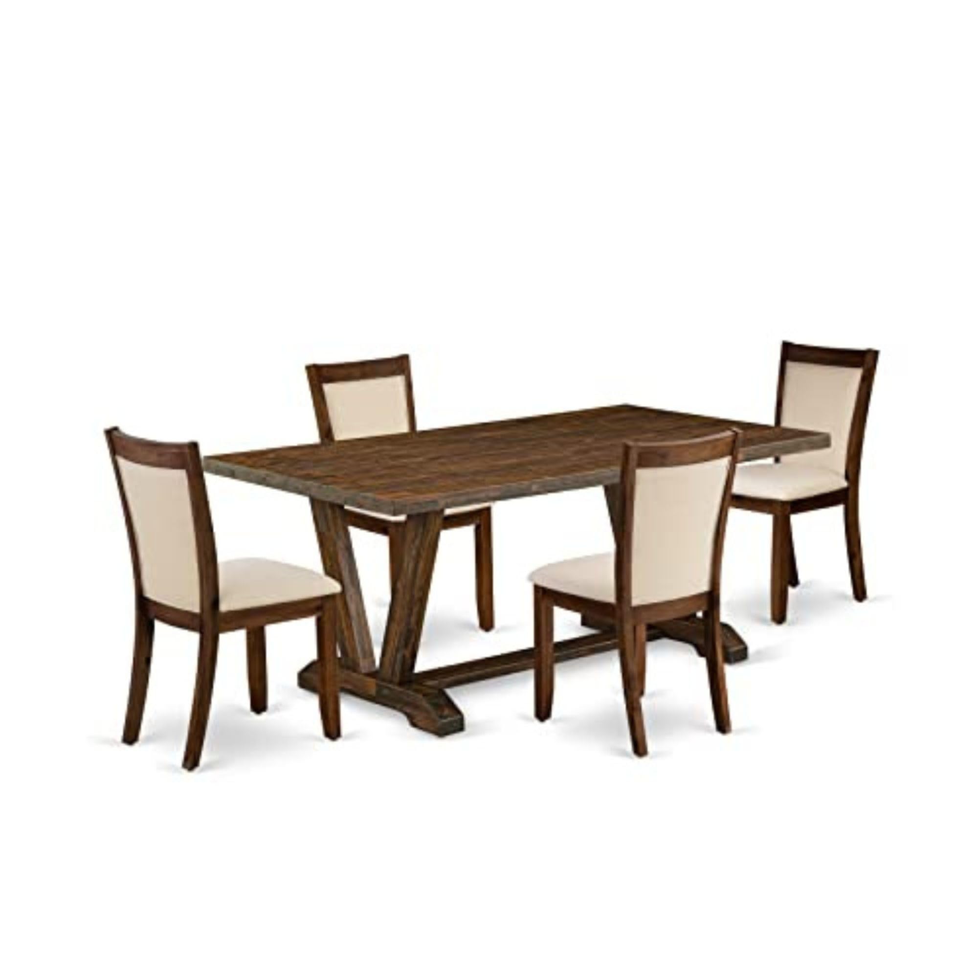 East West Furniture V777Mzn32-5 5 Piece Modern Dining Table Set Includes A Rectangle Wooden Table With V-Legs And 4 Light Beige Linen Fabric Upholstered Chairs, 40X72 Inch, Multi-Color