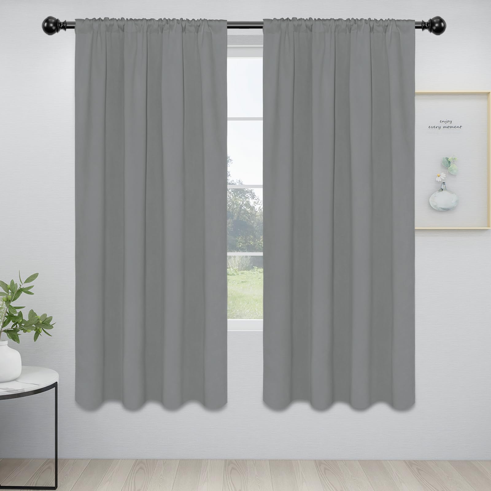 Easy-Going Rod Pocket Blackout Curtains For Bedroom, Room Darkening Window Curtains For Living Room, Thermal Insulated Noise Reduction Solid Window Drapes, 2 Panels(42X72 In, Light Gray)