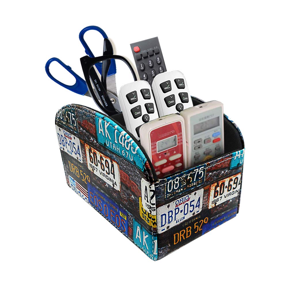 Fosinz Remote Control Holder Organizer Table Desk Leather Control Storage Tv Remote Control Organizer With 4 Spacious Compartmen