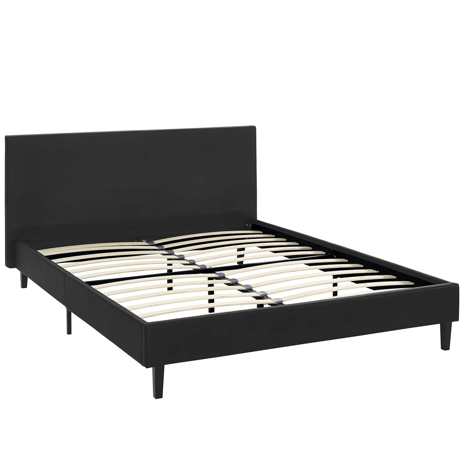 Modway Anya Upholstered Black Faux Leather Full Platform Bed With Wood Slat Support