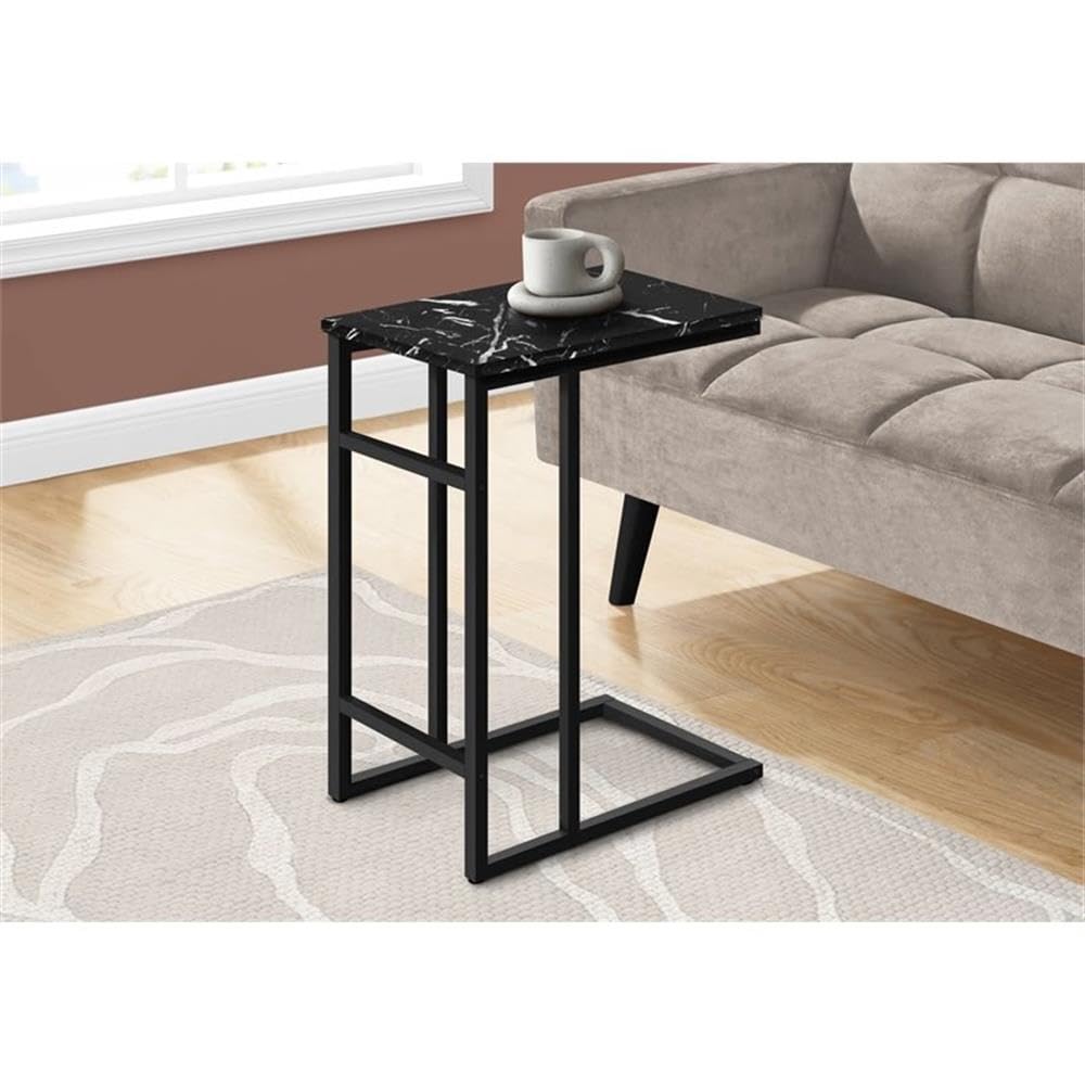 Monarch Specialties I 2174 Accent Table, C-Shaped, End, Side, Snack, Living Room, Bedroom, Metal, Laminate, Black Marble Look, Contemporary, Modern