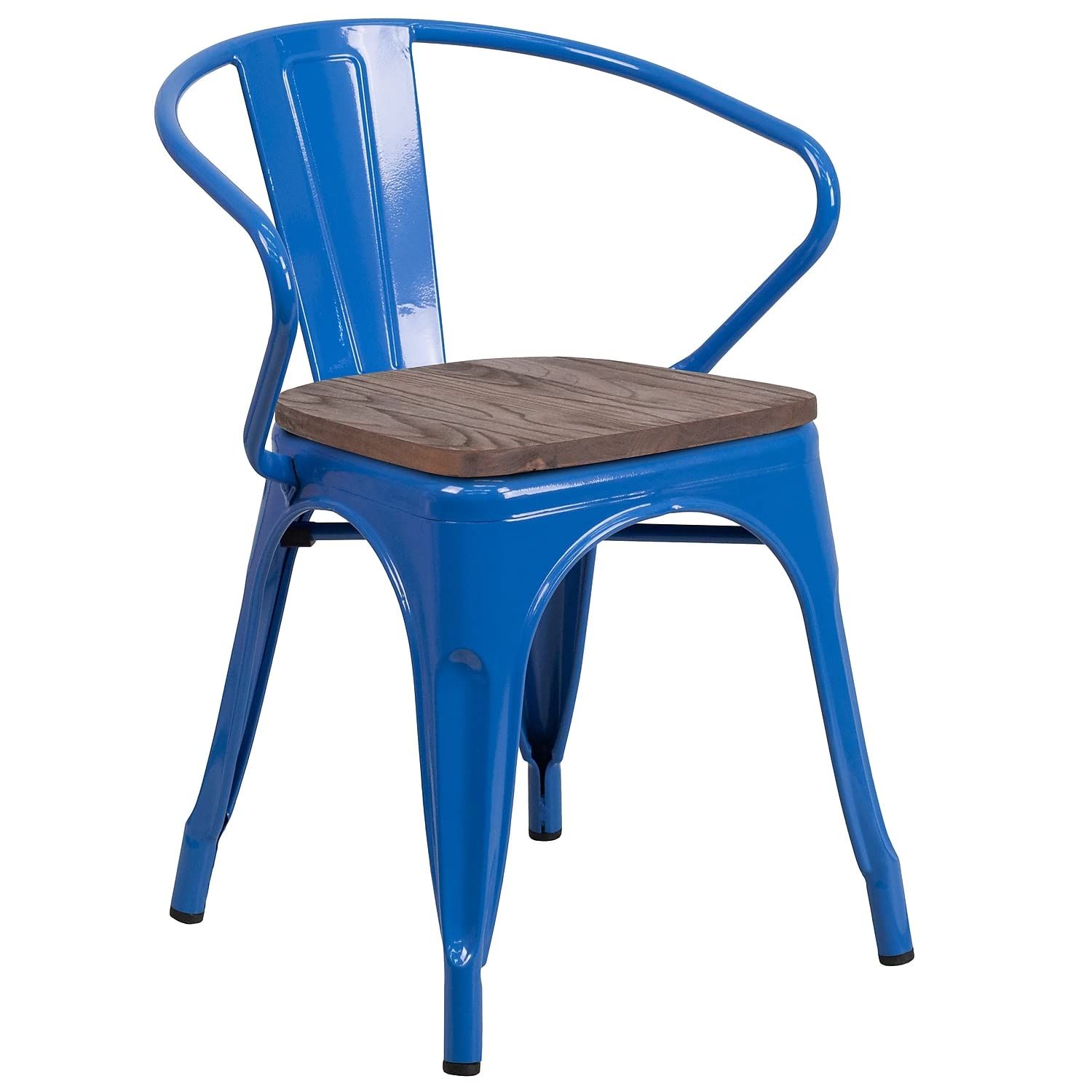Flash Furniture Blue Metal Chair With Wood Seat And Arms
