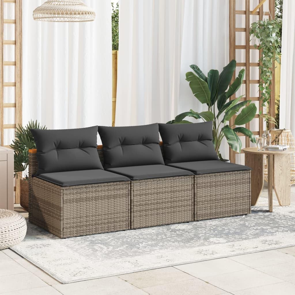 vidaXL Outdoor Patio Sofas 2 Pcs - Gray PE Rattan Armless Chairs with Cushions, Modular Seating for Garden/Deck