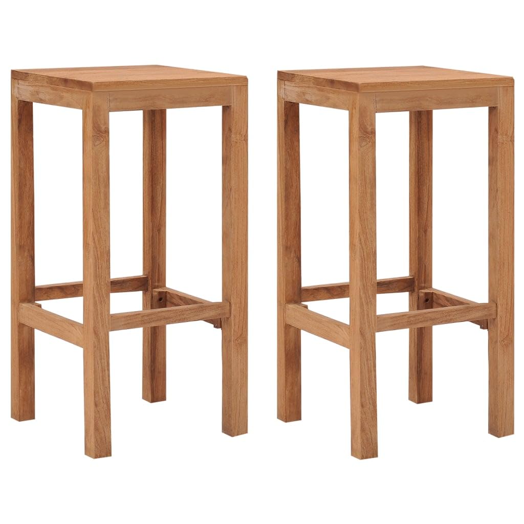 vidaXL Bar Stools Set of 2 - Teak Wood, Colonial-Style Seating with Rustic Finish for Kitchen, Dining, and Living Room