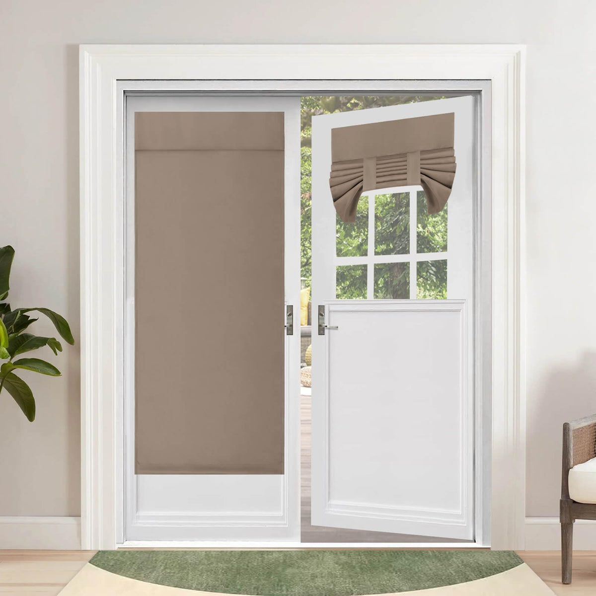 Outdoorlines Blackout French Door Curtains, Privacy Thermal Insulated Tie Up Glass Shades, Easy To Install Tricia Window Drapes, Front Door Curtain, W26 X L68 Inch, Camel, 1 Panel