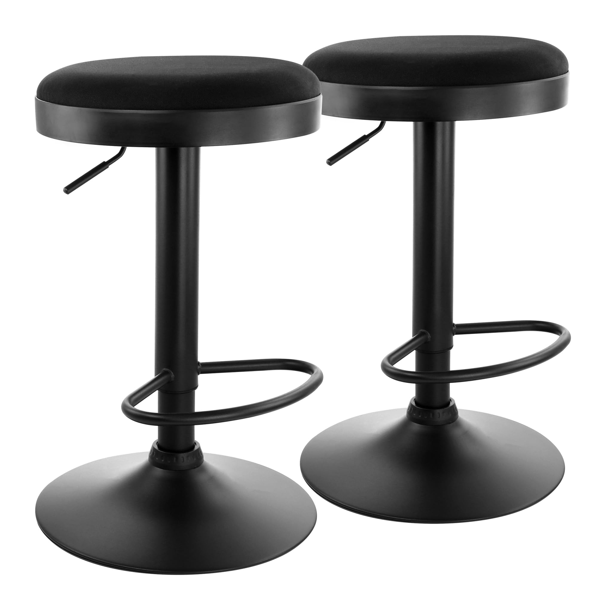 Elama 2 Piece Backless Adjustable Fabric Bar Stool In Black With Black Base, (Elm-7229)