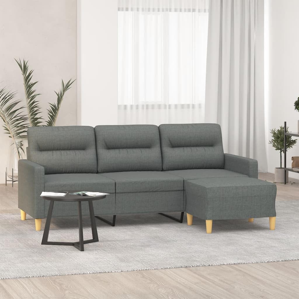 vidaXL Dark Gray 3-Seater Sofa with Footstool – Comfortable and Durable Fabric with Robust Frame for Living Room, Lounge or Office