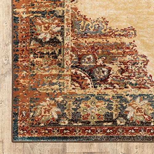 HomeRoots Polypropylene 8’ x 10’ Gold and Orage Floral MedallionArea Rug