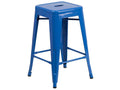 Flash Furniture Lily 4 Pack Commercial Grade 24 High Backless Blue Metal Indoor-Outdoor Counter Height Stool with Square Seat