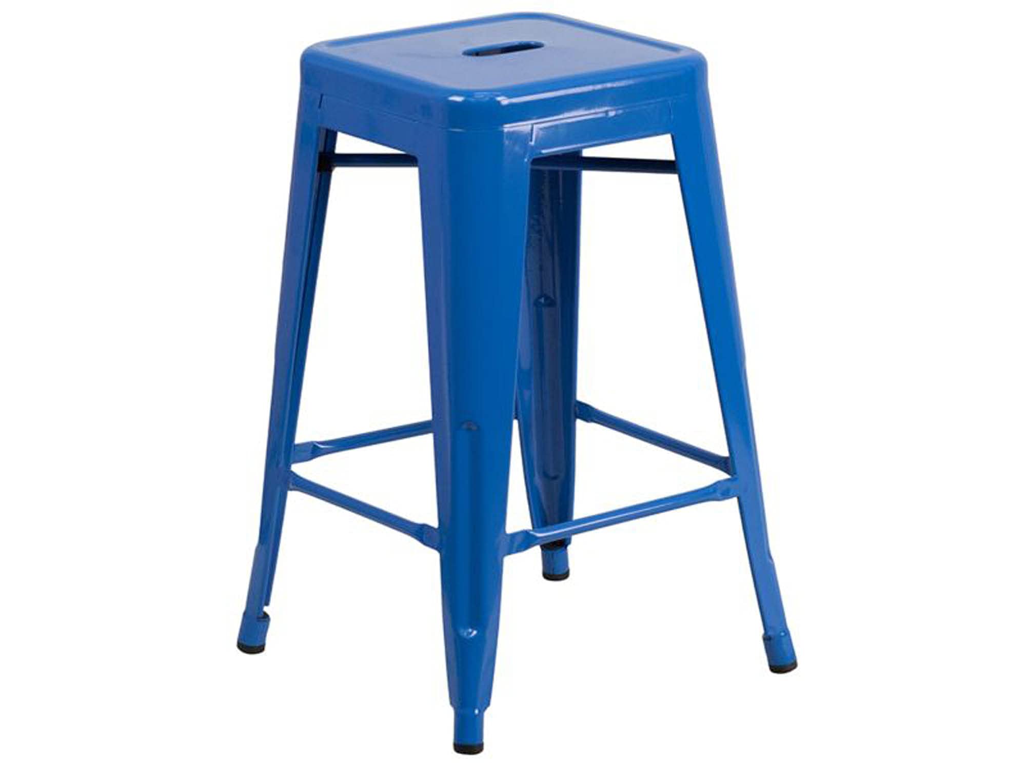Flash Furniture Lily 4 Pack Commercial Grade 24 High Backless Blue Metal Indoor-Outdoor Counter Height Stool with Square Seat