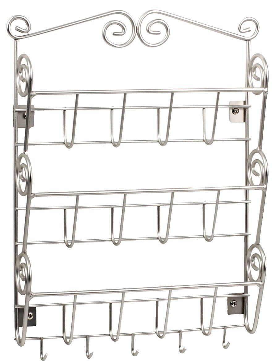 Spectrum Diversified Scroll 3-Tier Hooks Mount Entryway Mail & Keys, Wall Letter Holder For Home & Office Organization, Satin Ni