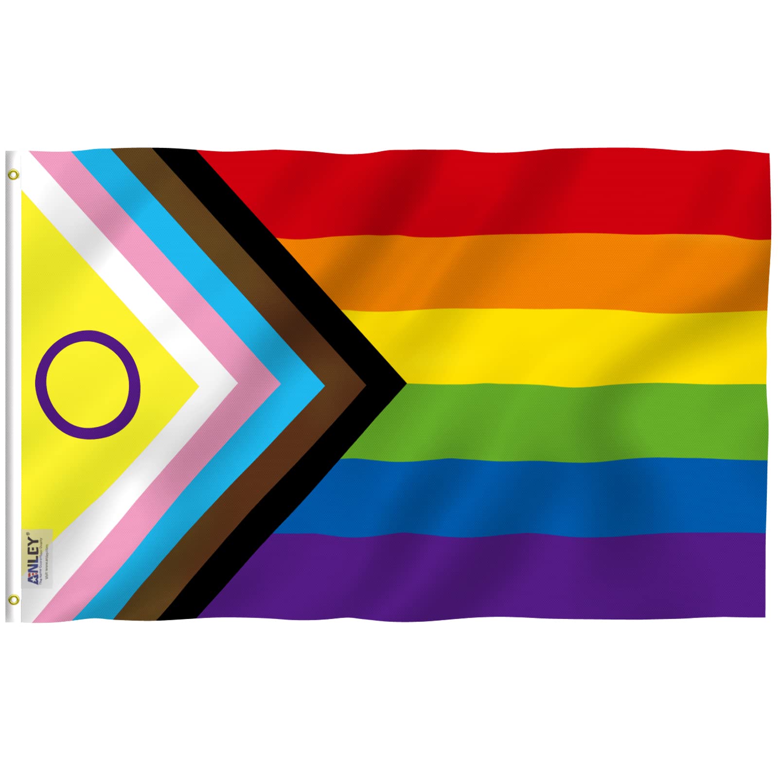Anley Fly Breeze 3X5 Foot New Intersex Inclusive Progress Pride Flag - Canvas Header And Double Stitched - Rainbow Lgbt Transgen