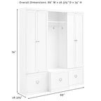 Crosley Furniture Harper 3-Piece Hall Tree And Storage Cabinet Set With Entryway Bench And Hooks For Hanging, White