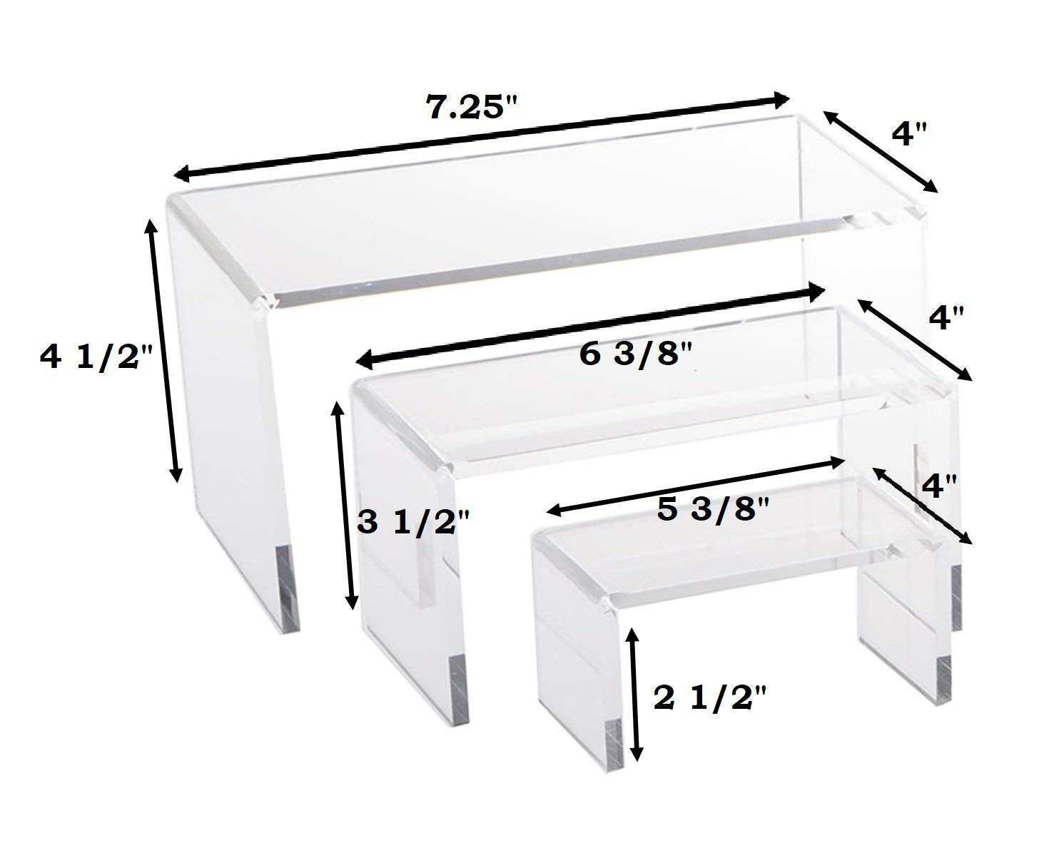 Rj Displays-3 Pieces Each Clear Acrylic Risers Display Stand To Showcase Jewelry, Gifts & Collectibles In Sizes 5 3/8'' Inch, 6