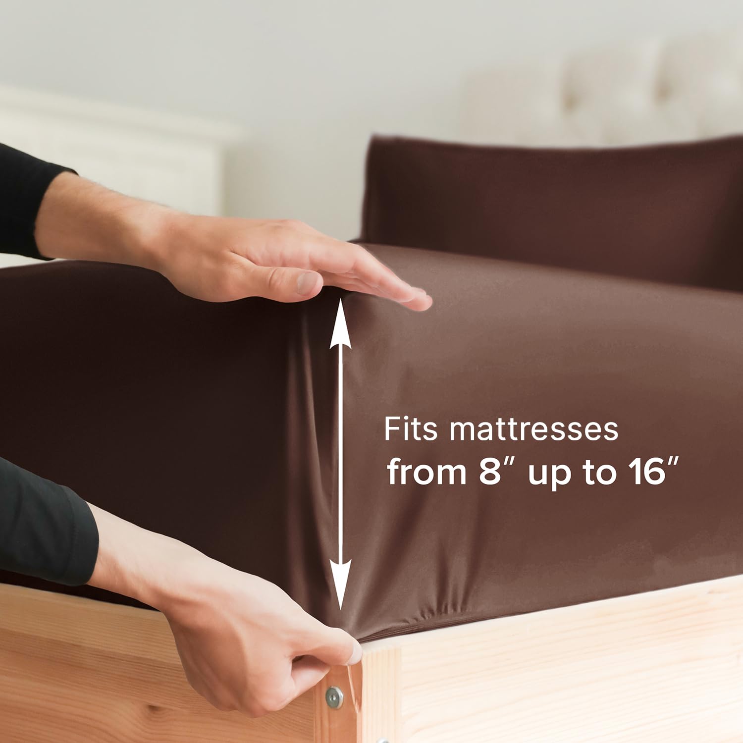 King Fitted Bed Sheet - Hotel Luxury & Cooling Single Fitted Sheet Only - Easily Fits Mattress Up To 16 Inches Perfectly - Soft, Wrinkle Free, Breathable & Comfy Brown Single Fitted Bed Sheet