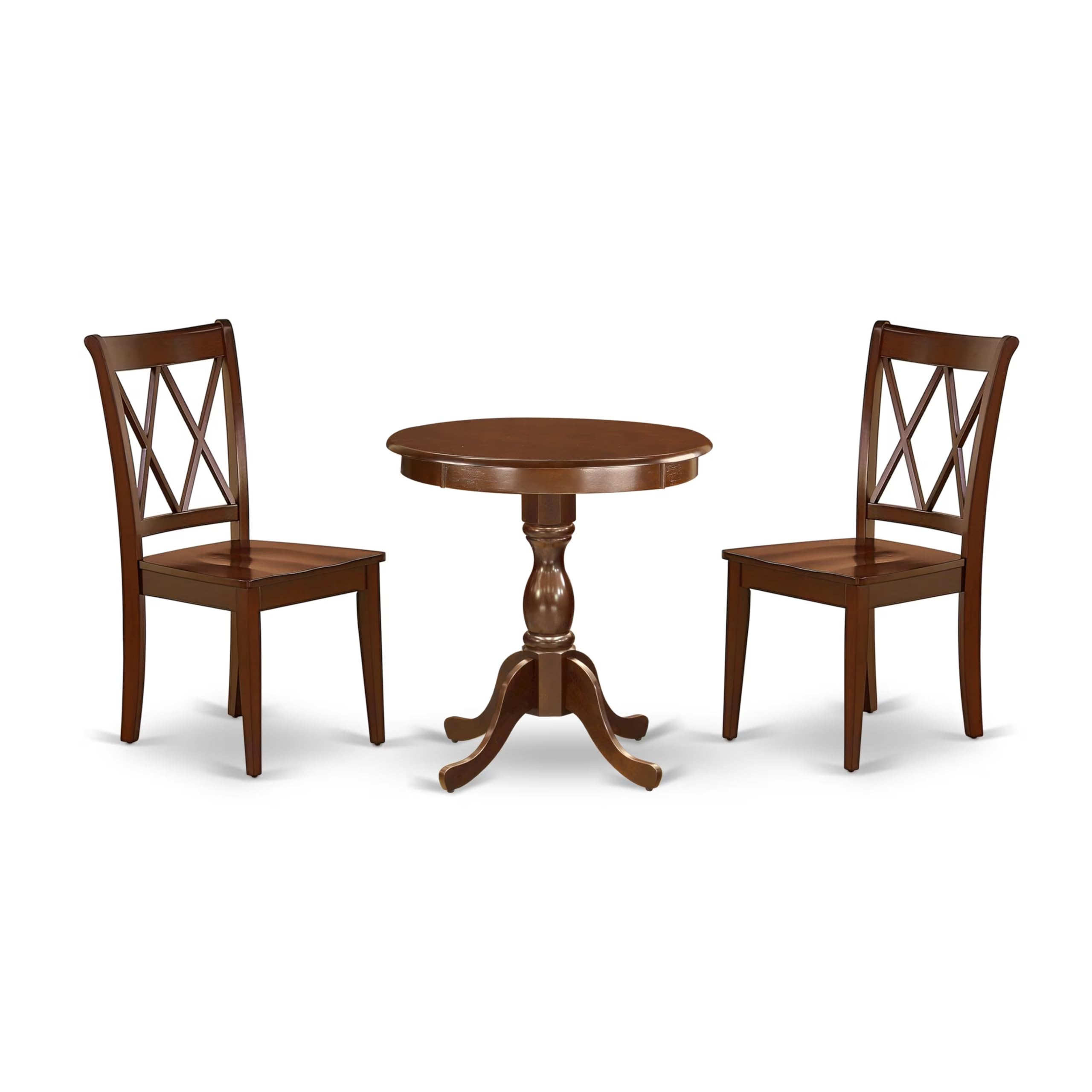 East West Furniture Escl3-Mah-W 3 Piece Dinette Set For Small Spaces Contains A Round Dining Table With Pedestal And 2 Dining Chairs, 30X30 Inch, Mahogany
