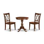 East West Furniture Escl3-Mah-W 3 Piece Dinette Set For Small Spaces Contains A Round Dining Table With Pedestal And 2 Dining Chairs, 30X30 Inch, Mahogany