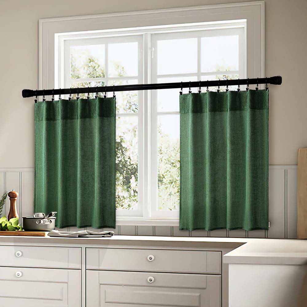 MIULEE Emerald Green 30 Kitchen Curtains, 2 Panels Soft Linen Semi-Sheer Cafe Tier Curtains for Small Windows, Light Filtering Decor