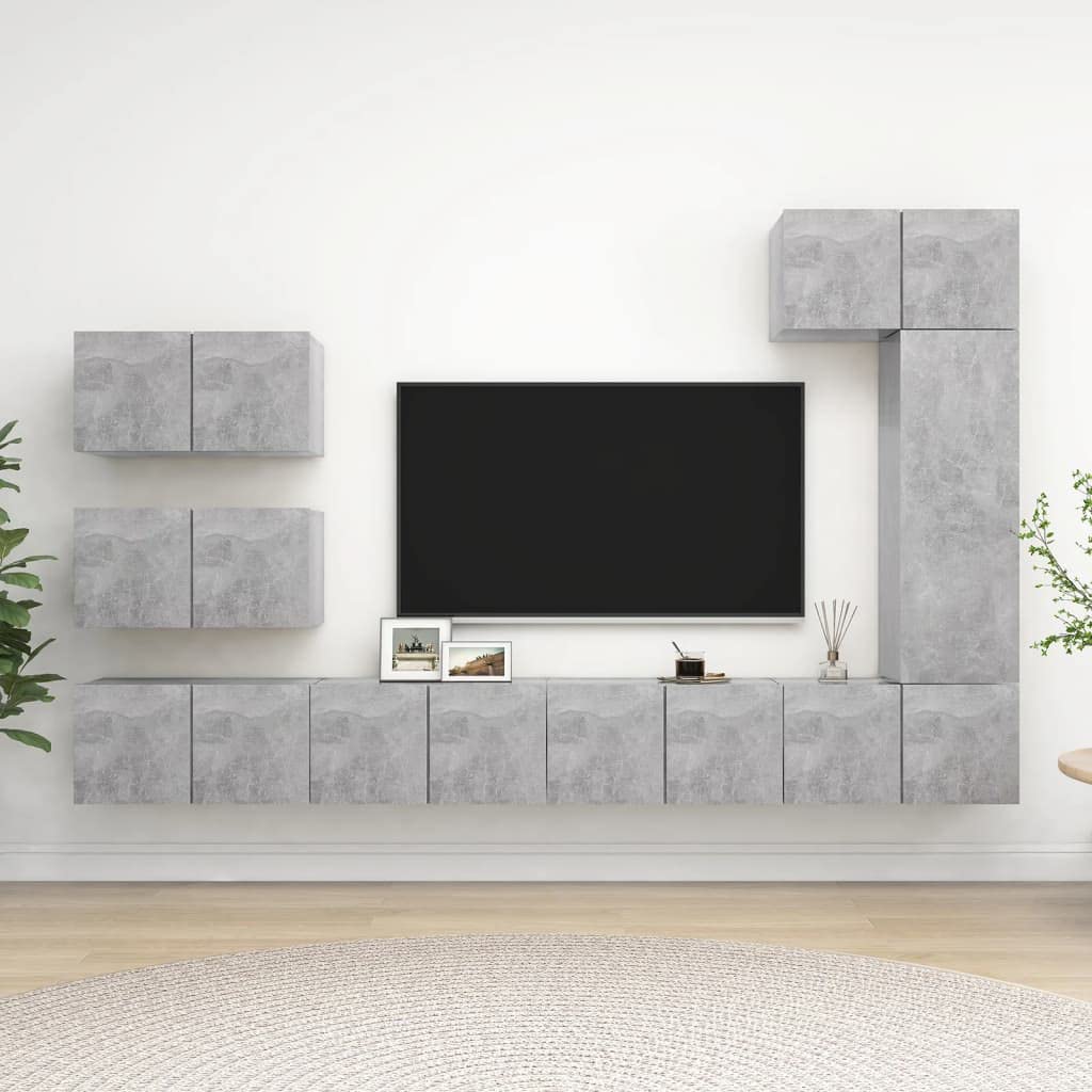vidaXL TV Cabinet Set 8 Piece Home Living Room Furniture TV Stand HiFi Stereo Cabinet Media Unit Entertainment Center Concrete Gray Engineered Wood