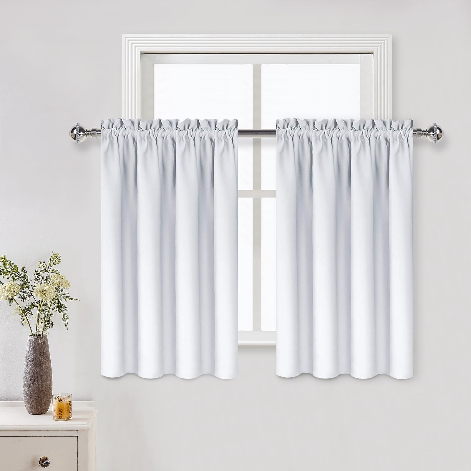 Dwcn White Curtains For Living Room Thermal Insulated, Energy Saving & Noise Reducing Bedroom Curtains, White, W 52X L 36 Inch,