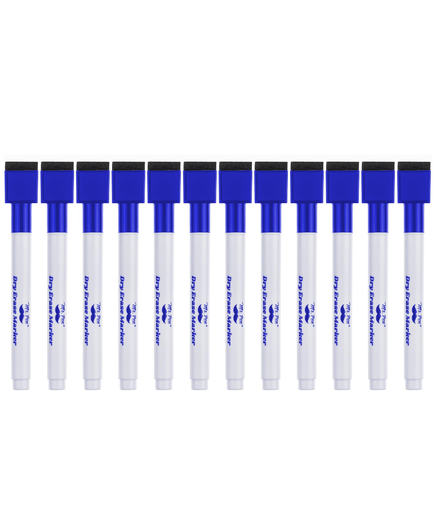 Mr. Pen Magnetic Dry Erase Markers, 12 Pack, Fine Tip, Blue With Eraser Cap