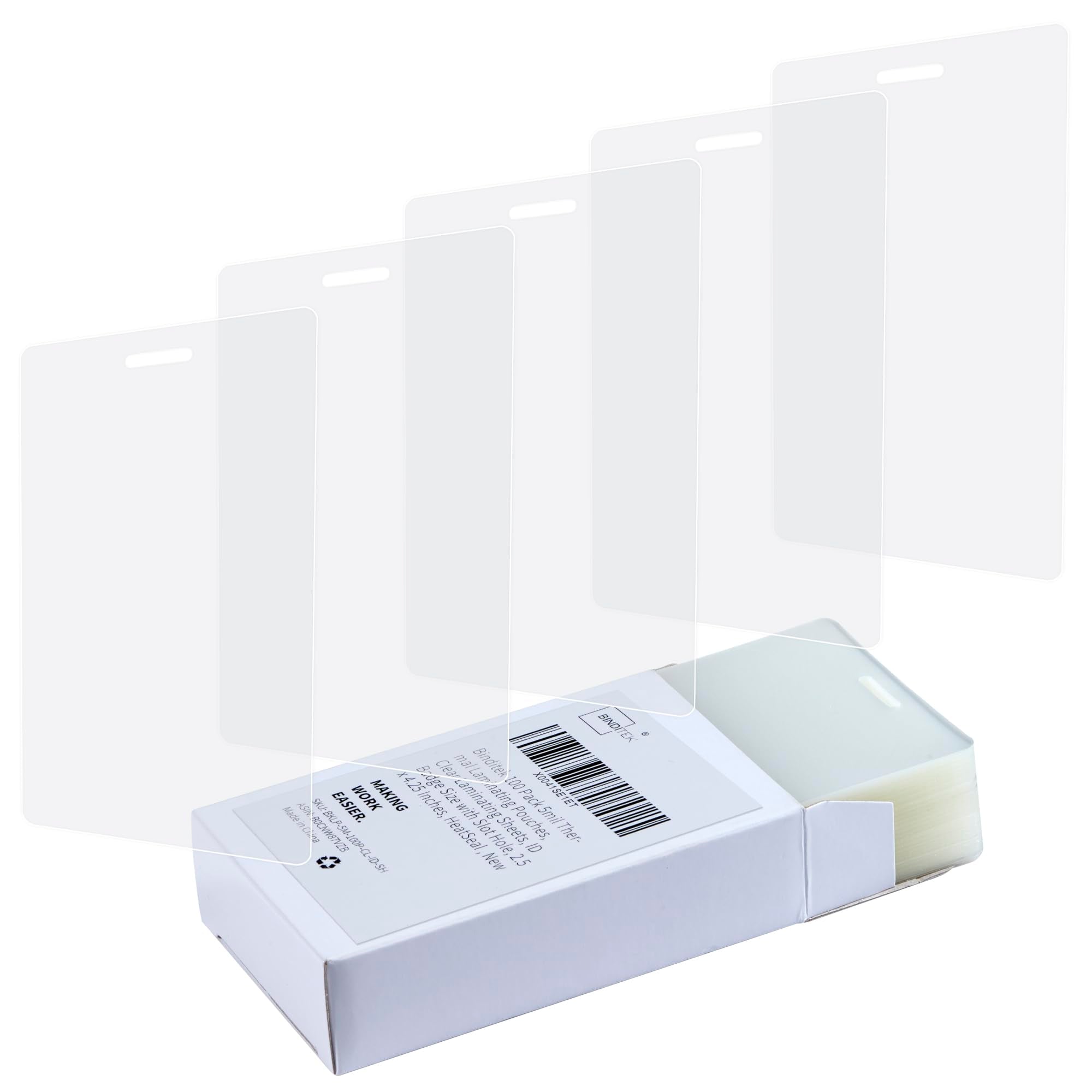Binditek 100 Pack 5Mil Thermal Laminating Pouches, 2.5 X 4.25 Inches Laminating Sheets With Hole, Id Badge Without Clip, Ultra C