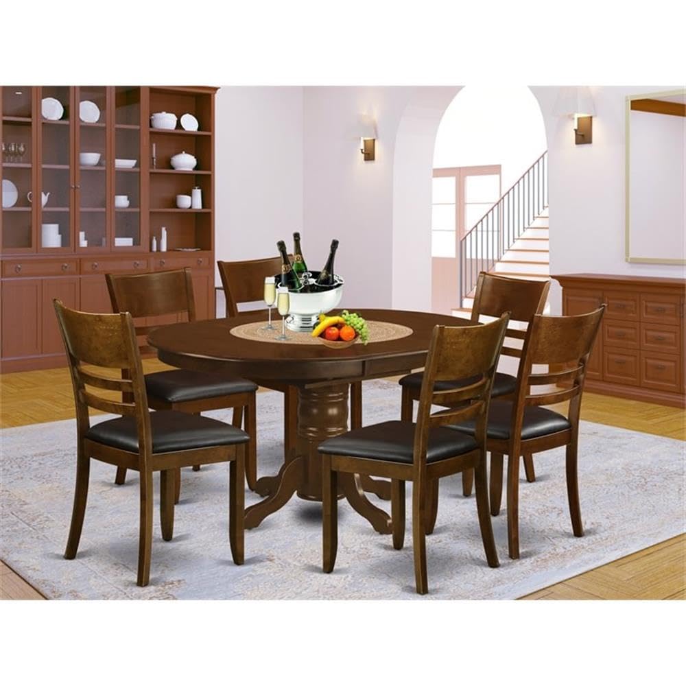 East West Furniture KELY7-ESP-LC 7 Piece Kitchen Table & Chairs Set Consist of an Oval Dining Table with Butterfly Leaf and 6 Faux Leather Dining Room Chairs, 42x60 Inch, Espresso