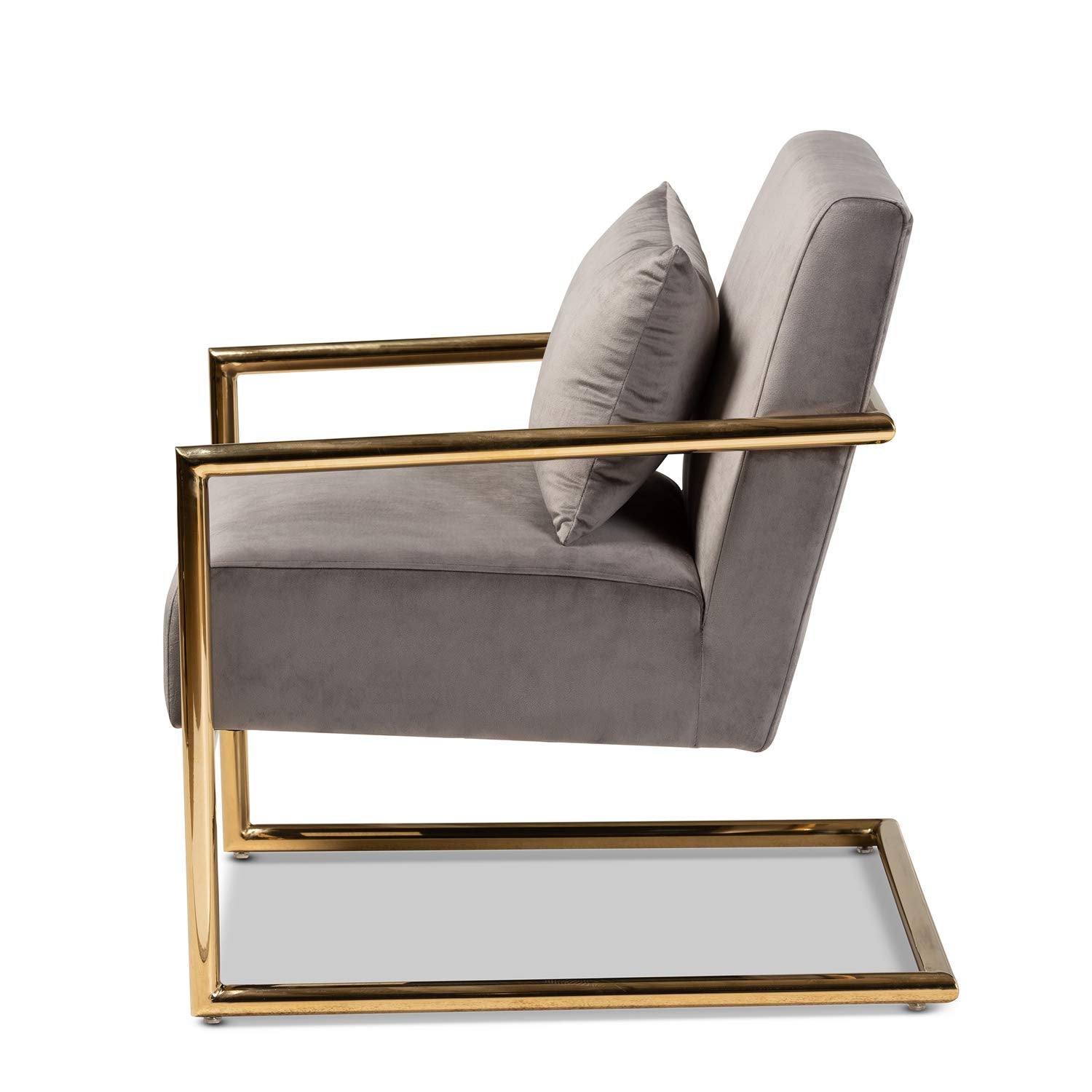 Baxton Studio Mira Glam and Luxe Grey Velvet Fabric Upholstered Gold Finished Metal Lounge Chair