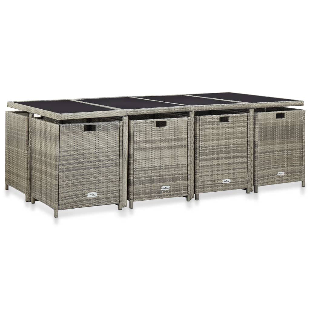 Jinxuny 13 Piece Outdoor Dining Set with Cushions Poly Rattan Gray