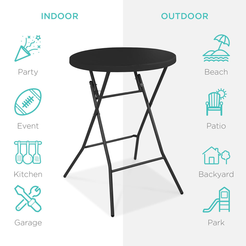 Best Choice Products 32In Bar Height Folding Table, Round Indoor Outdoor Accessory For Patio, Backyard, Dining Room, Events W/Thick Table Top, Metal Frame, Locking Legs, 330Lb Weight Capacity - Black