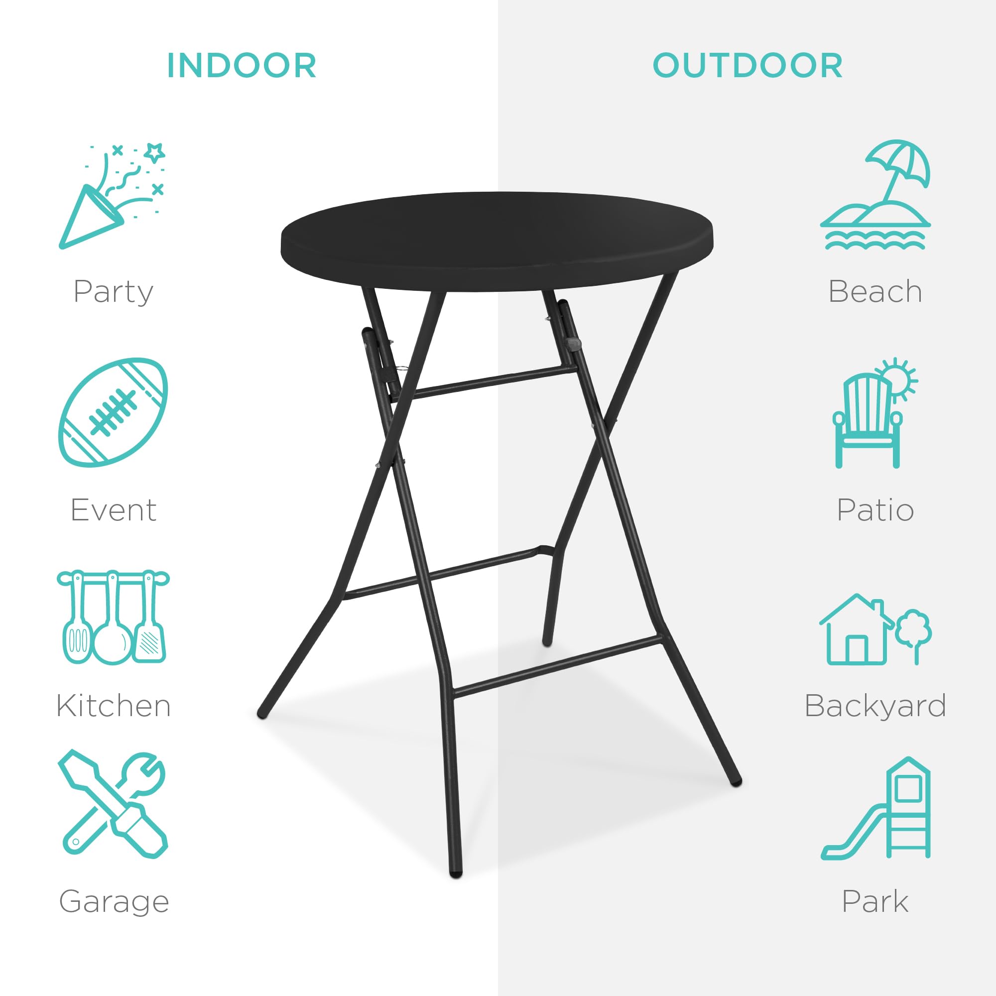 Best Choice Products 32In Bar Height Folding Table, Round Indoor Outdoor Accessory For Patio, Backyard, Dining Room, Events W/Thick Table Top, Metal Frame, Locking Legs, 330Lb Weight Capacity - Black