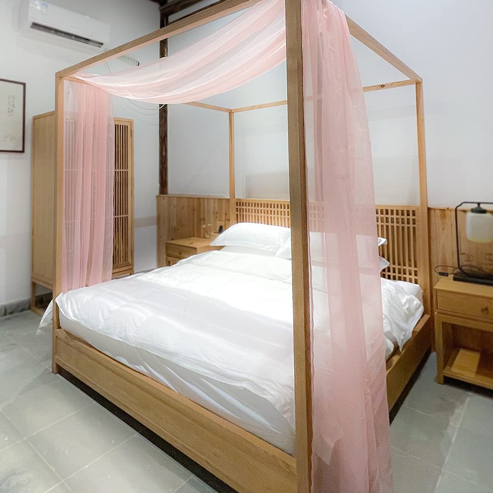 Linentalks Rose Pink Canopy Bed Scarf For Queen & Full Bed, Luxury Sheer Bed Canopy Scarf, Sheer Scarf Valance Canopy Bed Drapes