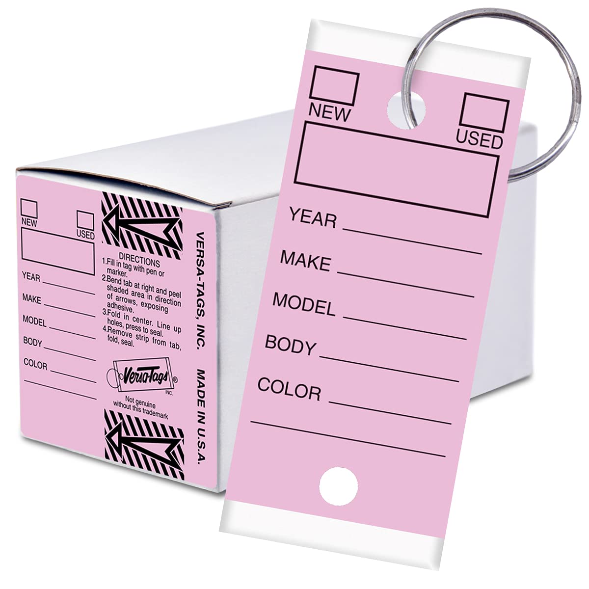 Versa-Tags 250 Key Tags, Self Protecting Poly, 1.25'X3', Highly Resistant To Abrasion, 250 Key Tag Pack, 250 Chrome Plated Key