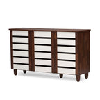 Baxton Studio Wholesale Interiors Gisela Oak and White 2-Tone Shoe Cabinet with 3 Doors
