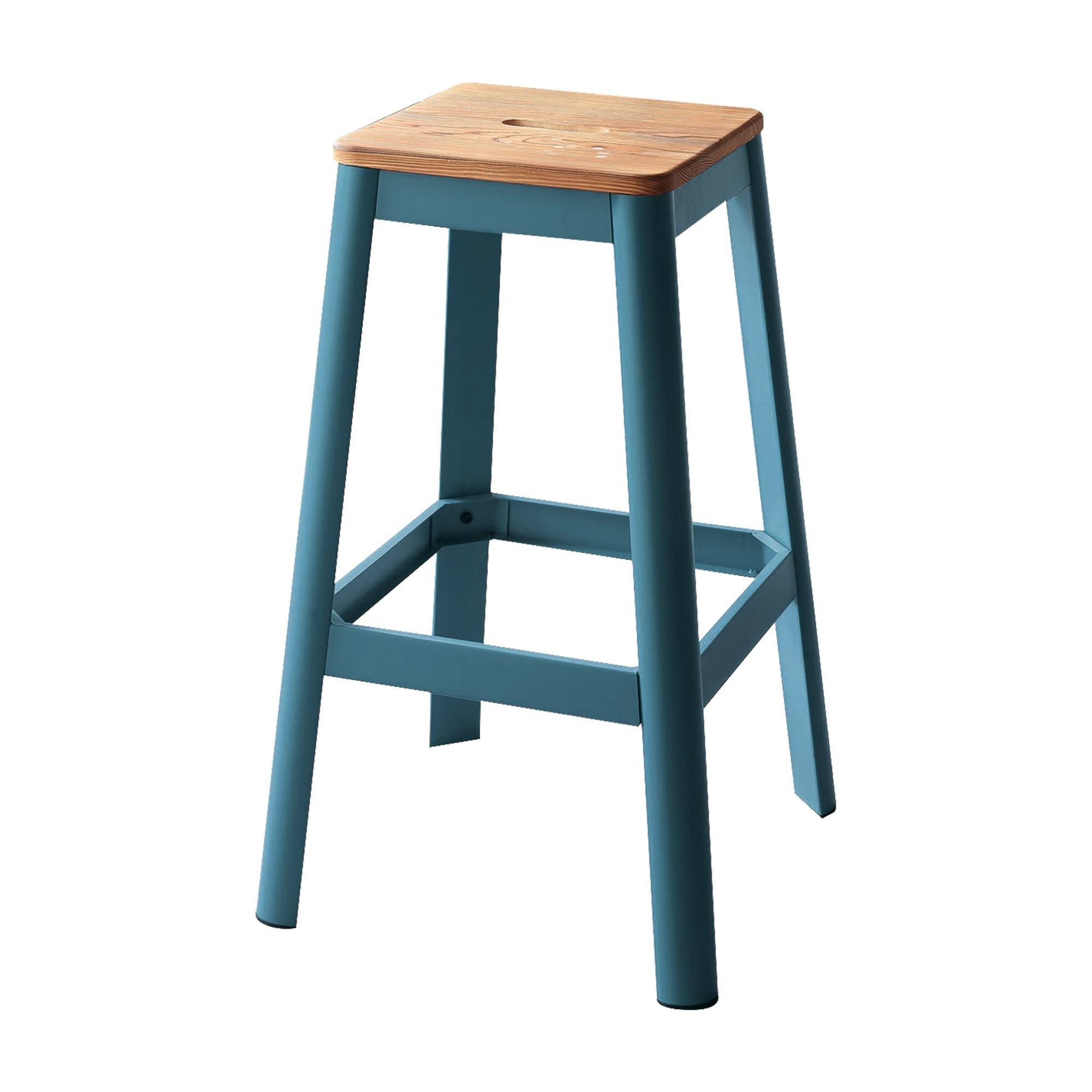 Benjara Benzara Wooden Bar Stool With Metal Frame, Brown And Blue,