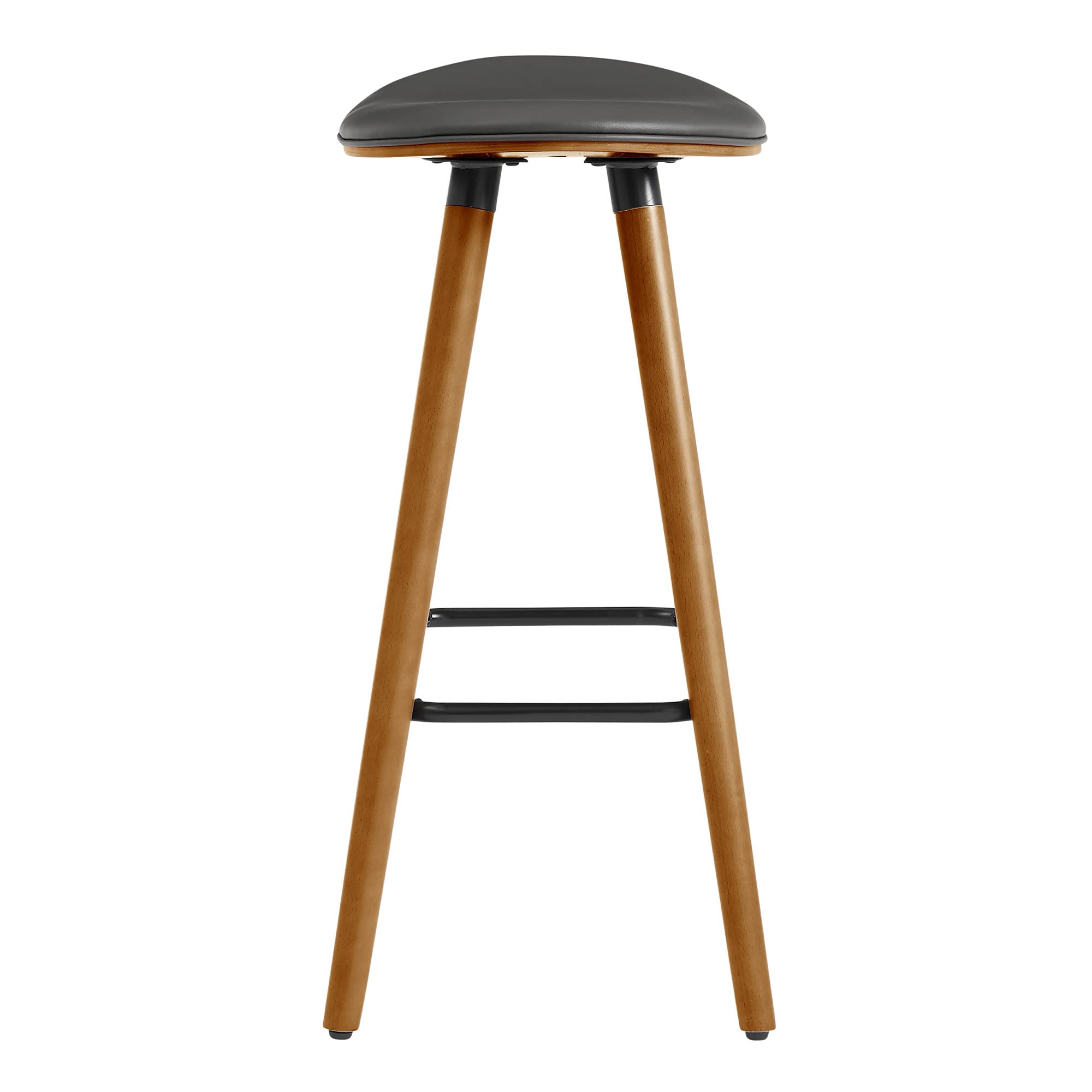 HomeRoots Bent Wood/Metal/Faux Leather 26' Gray Faux Leather Backless Wooden Bar Stool