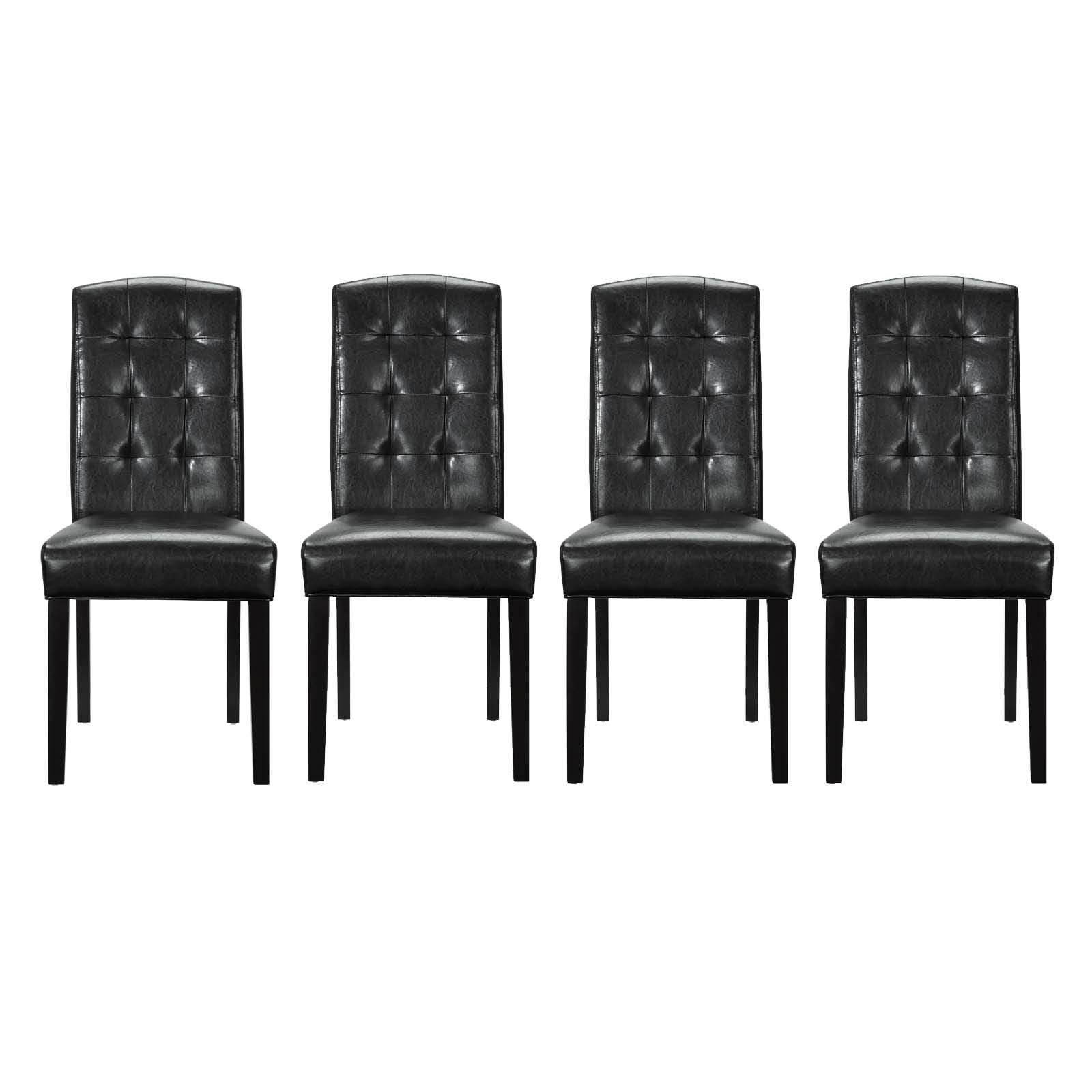Modway Perdure Modern Tufted Faux Leather Upholstered Parsons Four Dining Chairs In Black