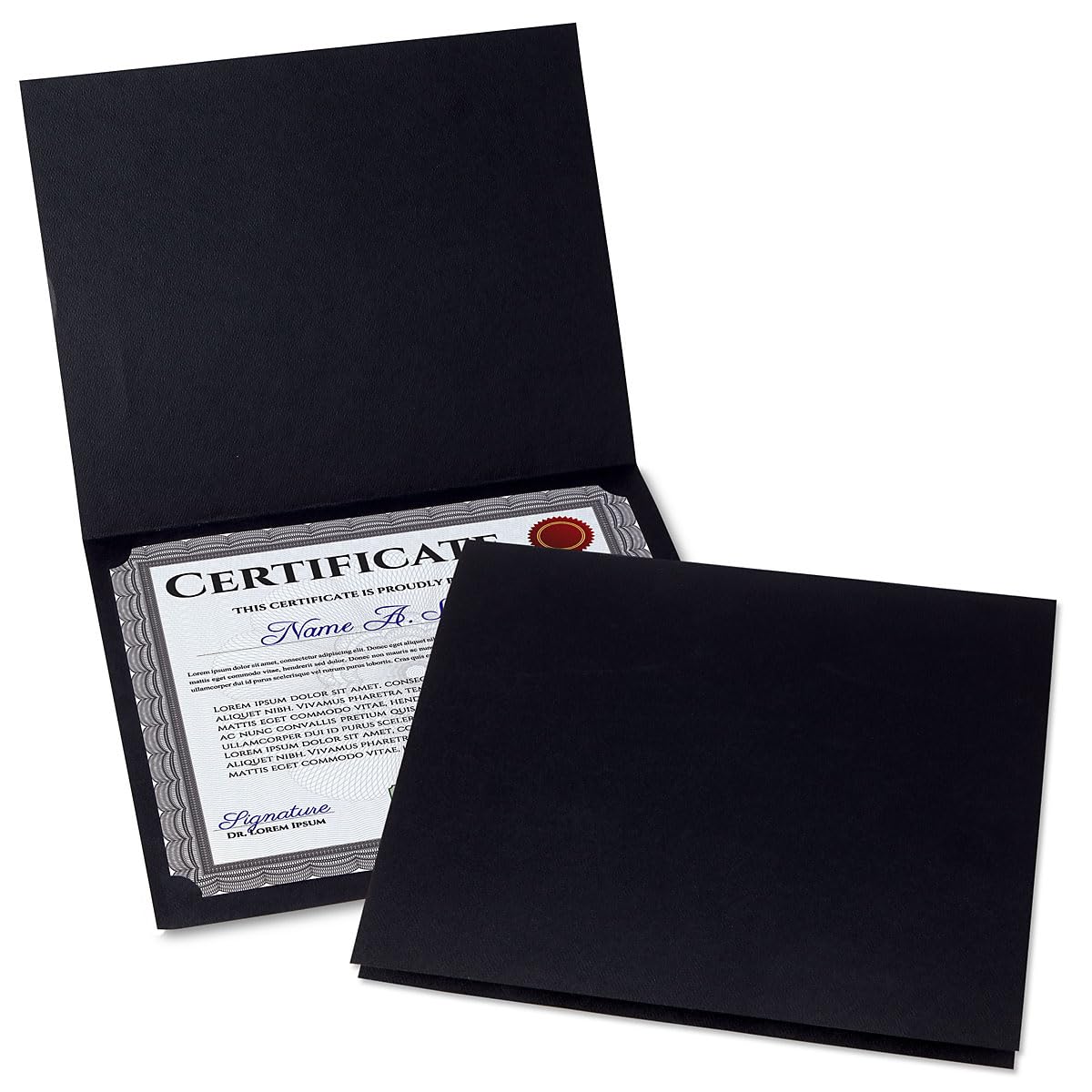 Plain Black Certificate Folders - Pack Of 10, Linen Cover 80 Lb. Stock, Folded, Die-Cut Corners, For Office, Business Awards, Gr