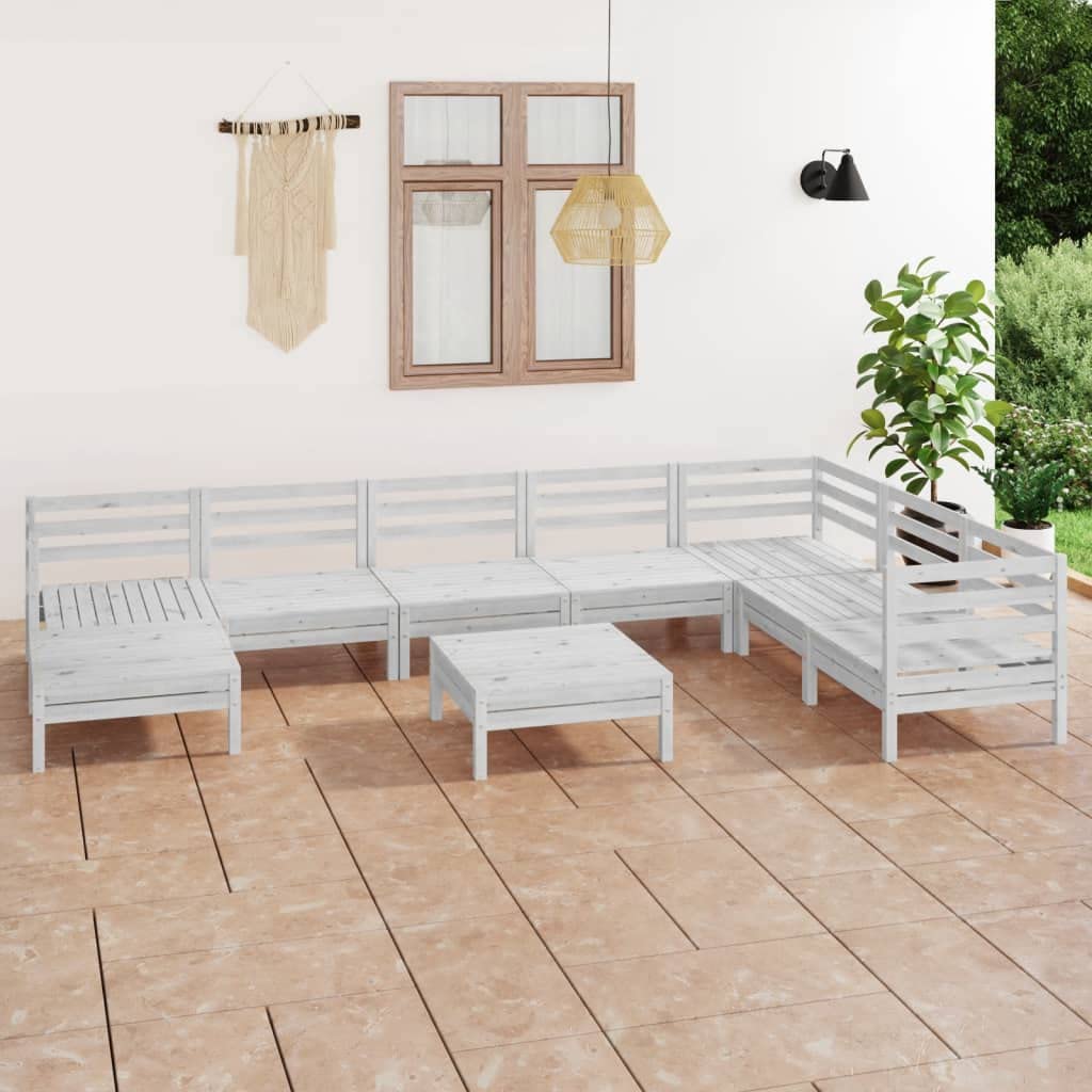 vidaXL Solid Pinewood Patio Lounge Set 9 Piece Garden Outdoor Terrance Backyard Furniture Set Wooden Lounge Sofa Seating Chair Seat White