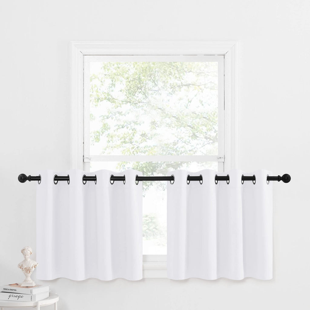 Nicetown 50% Blackout Tiers Small Curtains - Grommet-Top Design Room Darkening Window Treatment Drapes For Kitchen/Bathroom/Cafe/Dorm, 2 Panels, 52W By 24L 1.2 Inches Header, Pure White