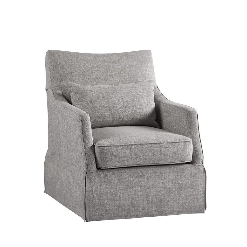 Martha Stewart London Swivel Chair - Solid Wood & Plywood, Skirted Metal Base Accent Armchair, Lumbar Pillow -Modern Classic Fam