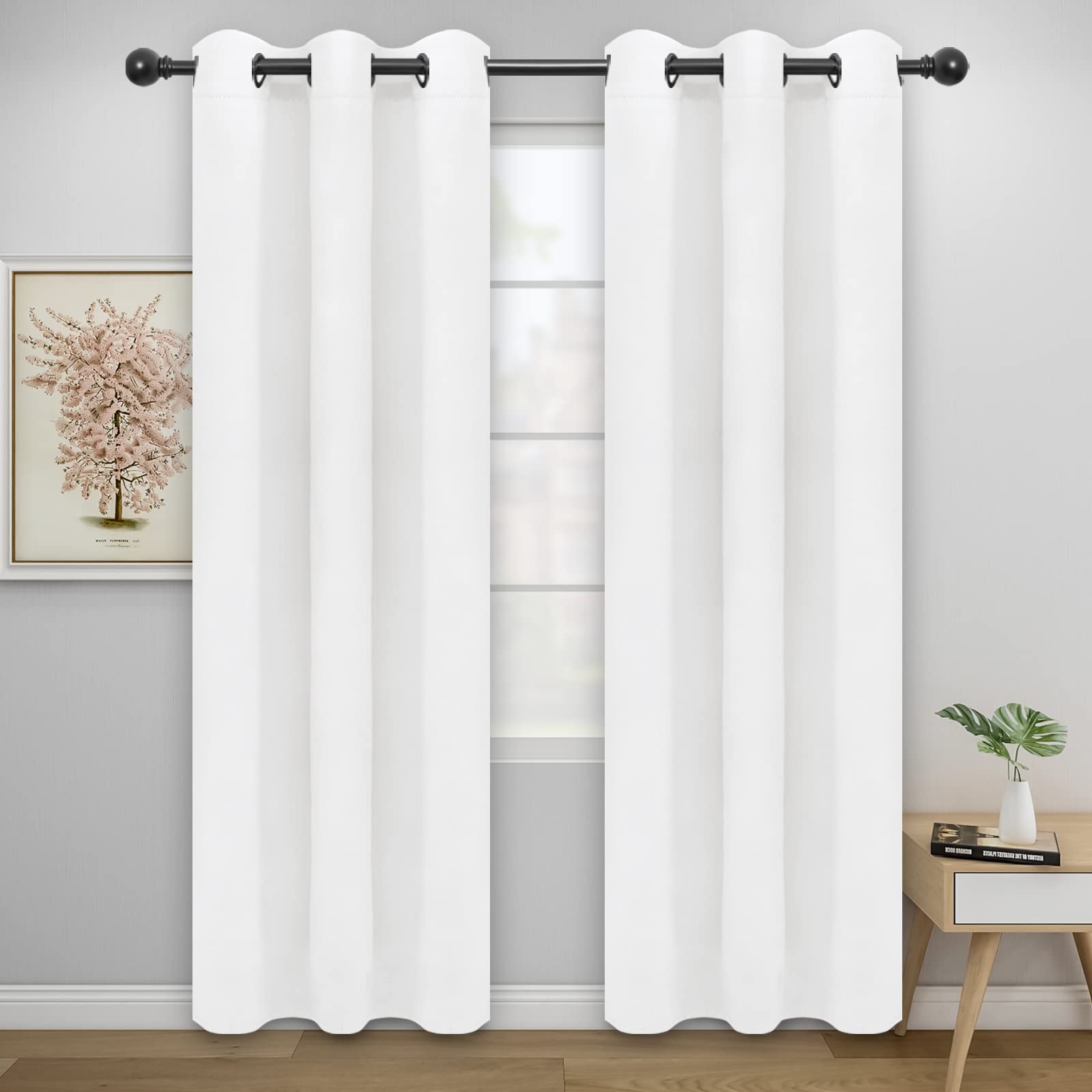 Easy-Going Blackout Curtains For Bedroom, Solid Thermal Insulated Grommet And Noise Reduction Window Drapes, Room Darkening Curtains For Living Room, 2 Panels(46X84 In, White)