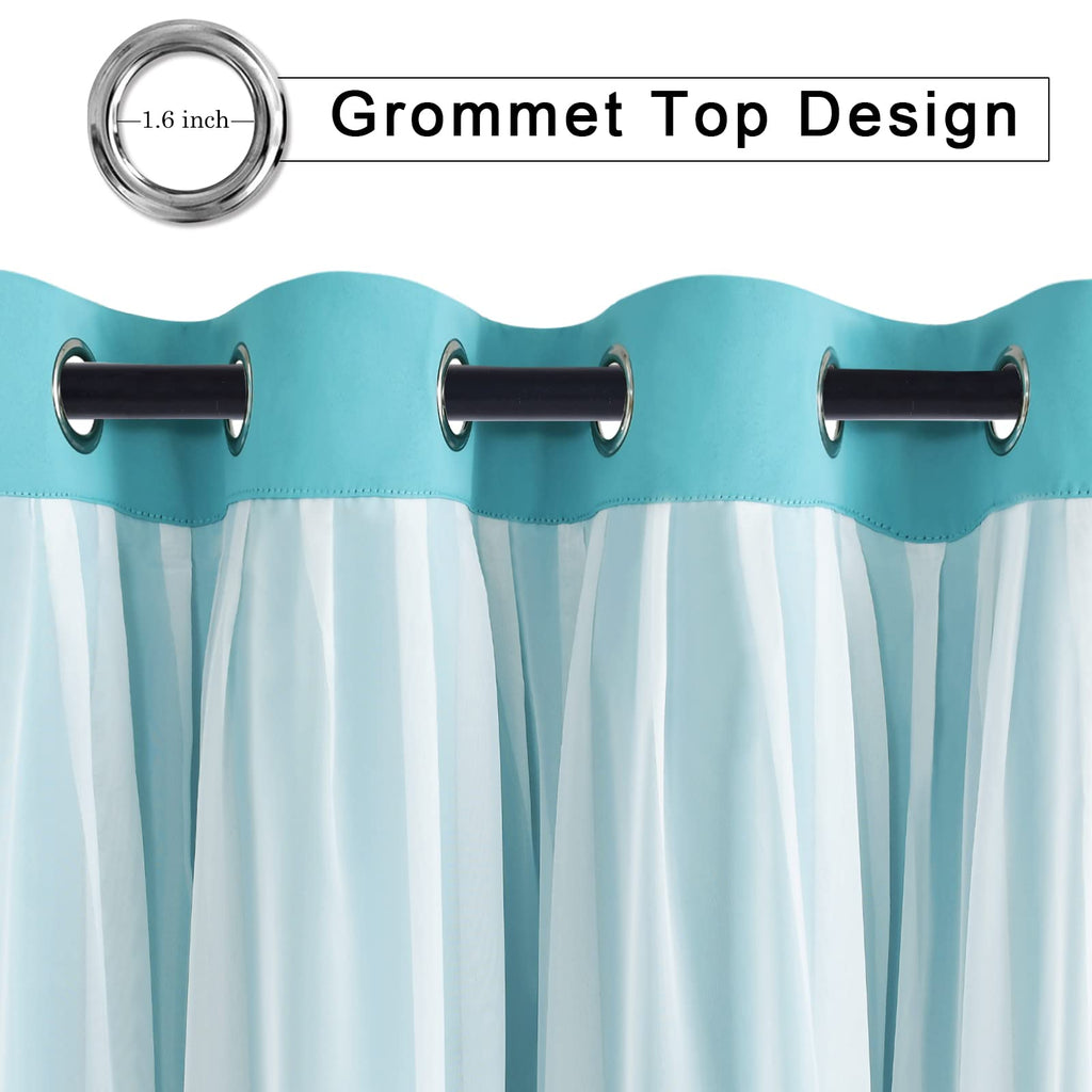 Hiasan Blackout Curtains With Sheer Overlay, Thermal Insulated Sun Blocking Grommet Window Curtains For Bedroom, Living Room, Ki
