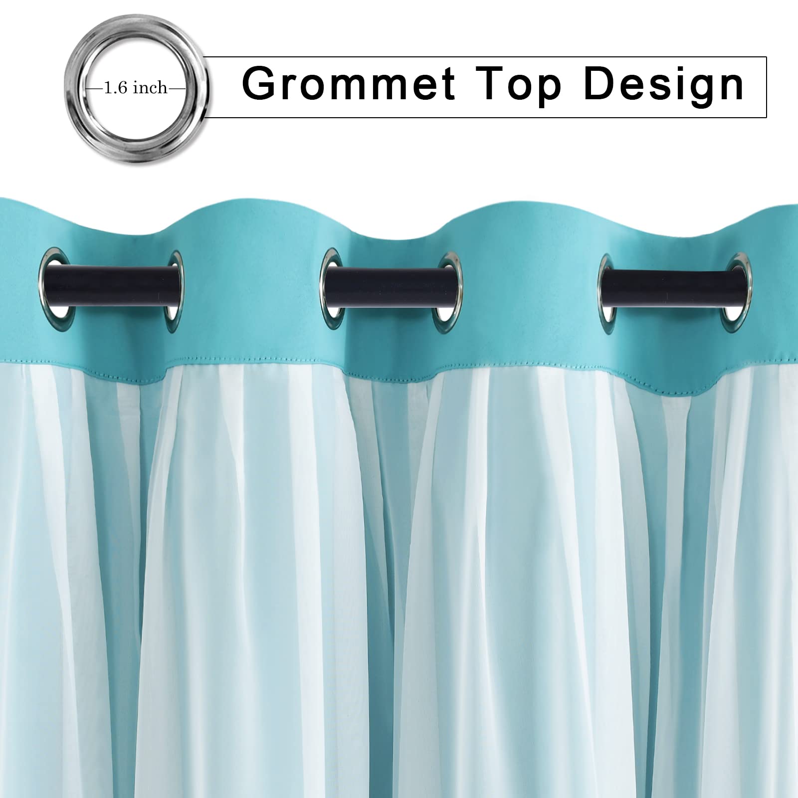 Hiasan Mix & Match Blackout Curtains With Sheer Overlay, Double Layer Sun Blocking Thermal Insulated Grommet Window Curtains For