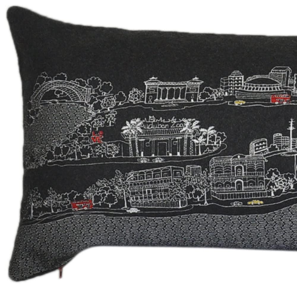 HomeRoots Grey 45' Black New Orleans Nighttime Skyline Lumbar Decorative Pillow