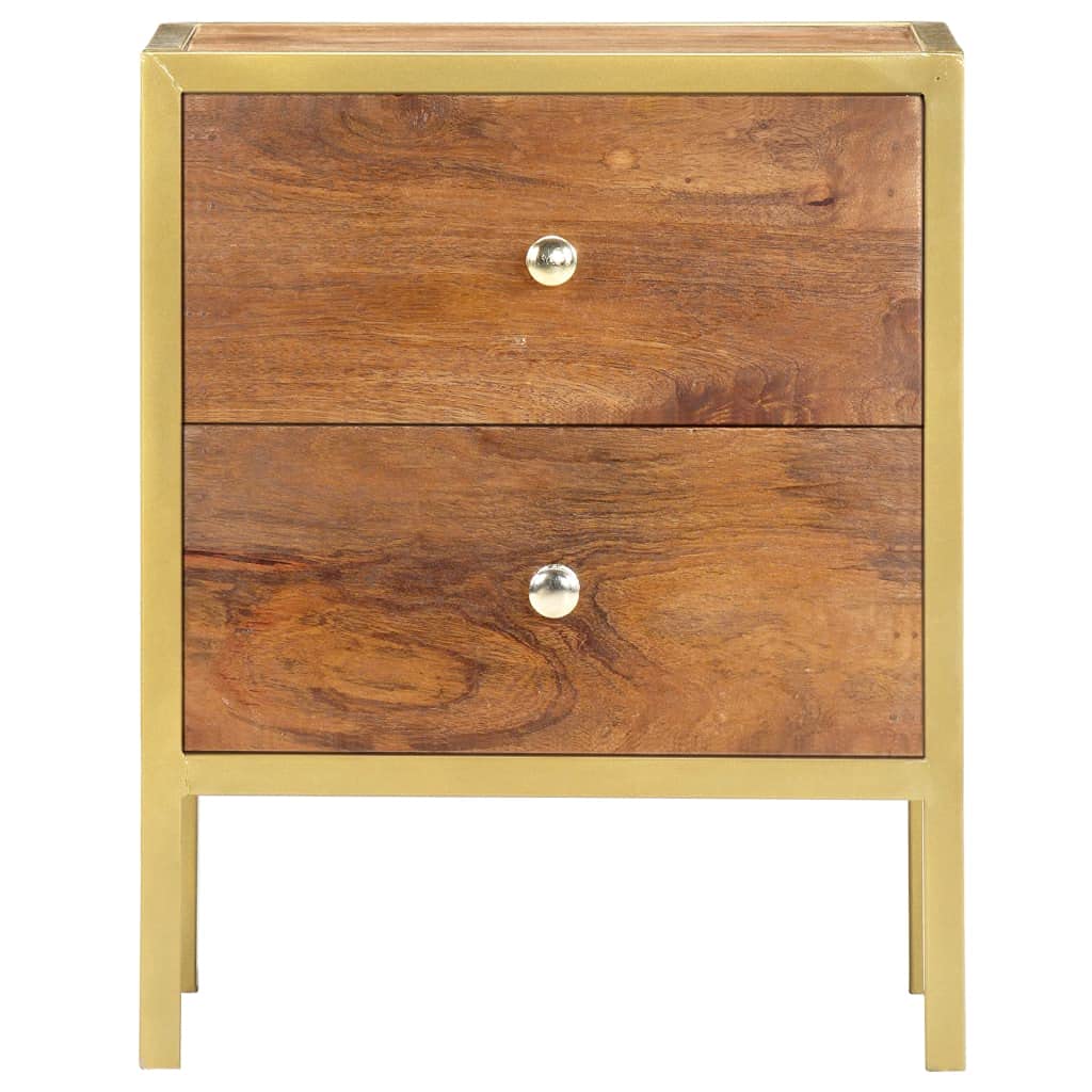 vidaXL Nightstand - Solid Mango Wood Bedside Cabinet with 2 Drawers, Rustic Charm, Polished and Lacquered, 15.7&quot;x13.8&quot;x19.7&quot;