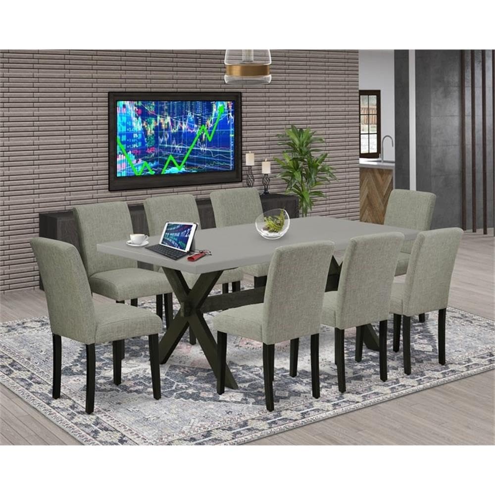 East West Furniture X697Ab106-9 9 Piece Modern Dining Table Set Includes A Rectangle Wooden Table With X-Legs And 8 Shitake Linen Fabric Parson Dining Chairs, 40X72 Inch, Multi-Color