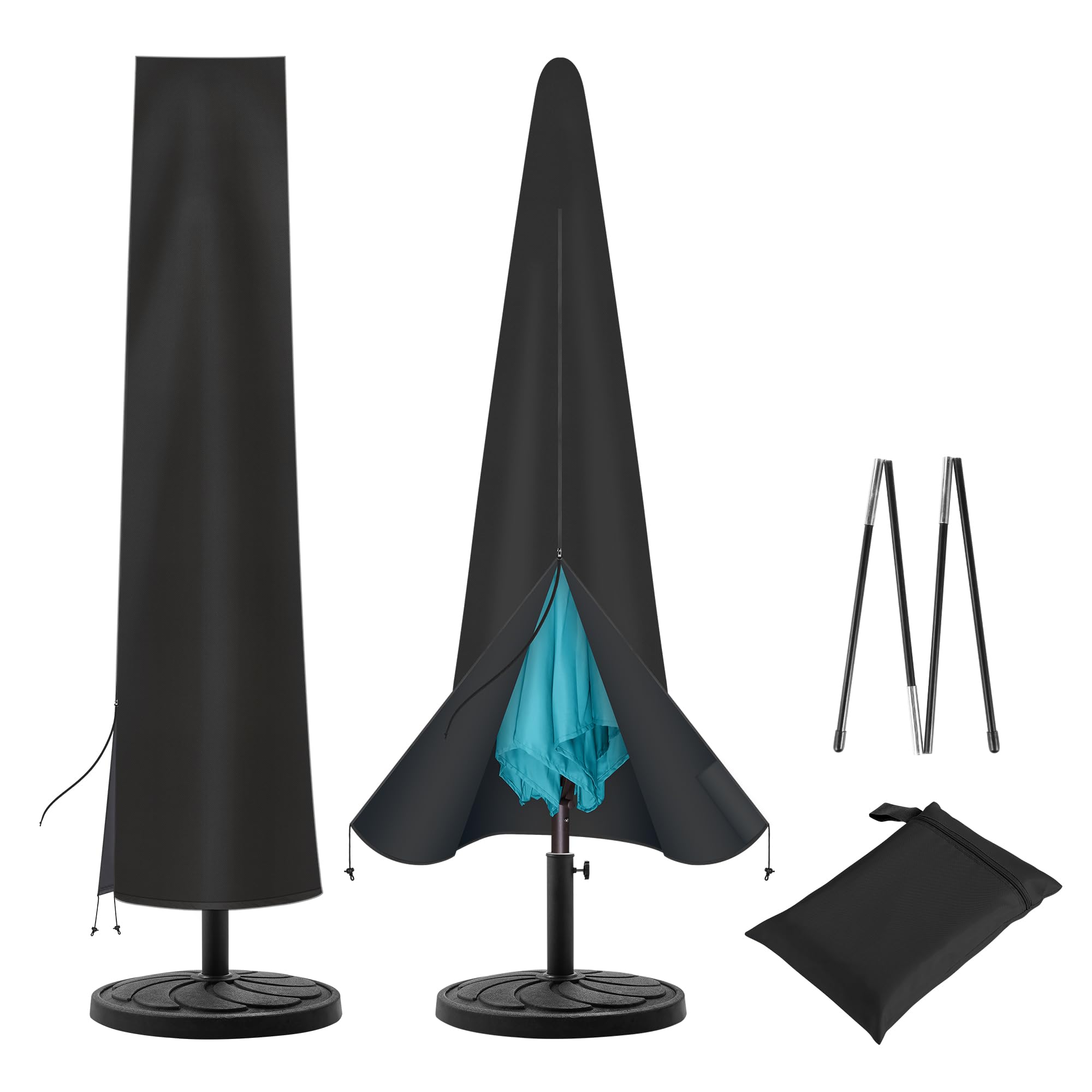 Uhousdeco Patio Umbrella Cover - Outdoor Umbrella Cover For 7.5Ft 8Ft 9Ft 10Ft 11Ft Waterproof 420D Oxford Folding Rod (Black)